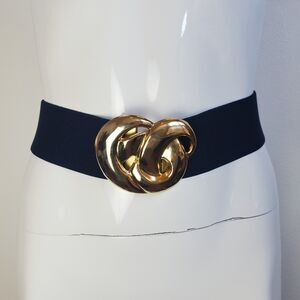 Vintage 80s Day-Lor Gold Buckle Navy Belt